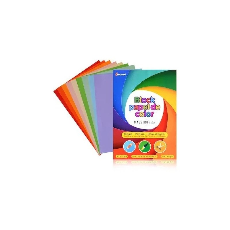 Block Papel A4 Colores Fuertes Maestro X 30 Hs